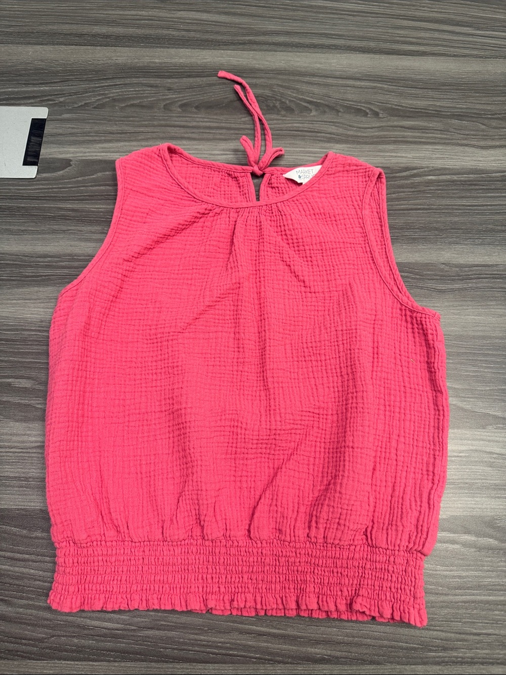 Market & Spruce Bright Pink Smocked-Hem Tie-Back Tank